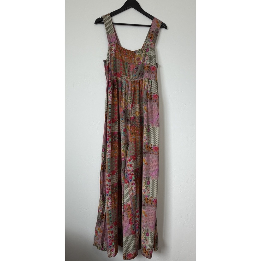 Natural Life L Floral Botanical Wide Leg Jumpsuit Smocked Boho Cottagecore